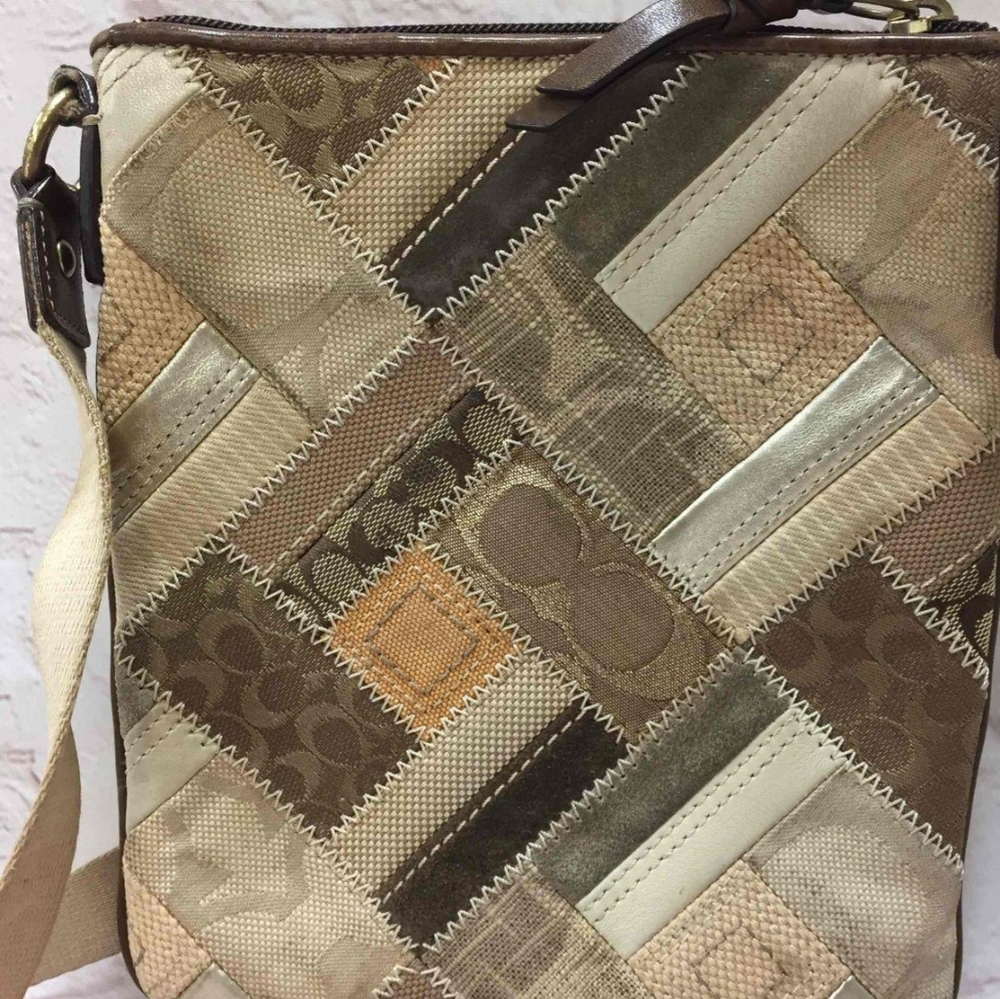 Coach Patchwork Khaki/Brown Jacquard Crossbody Ba… - image 2